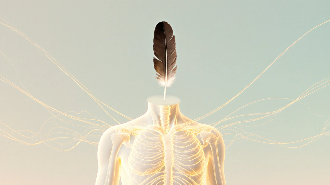 Peříčko symbolicky probouzí citlivost v klíčových oblastech těla.