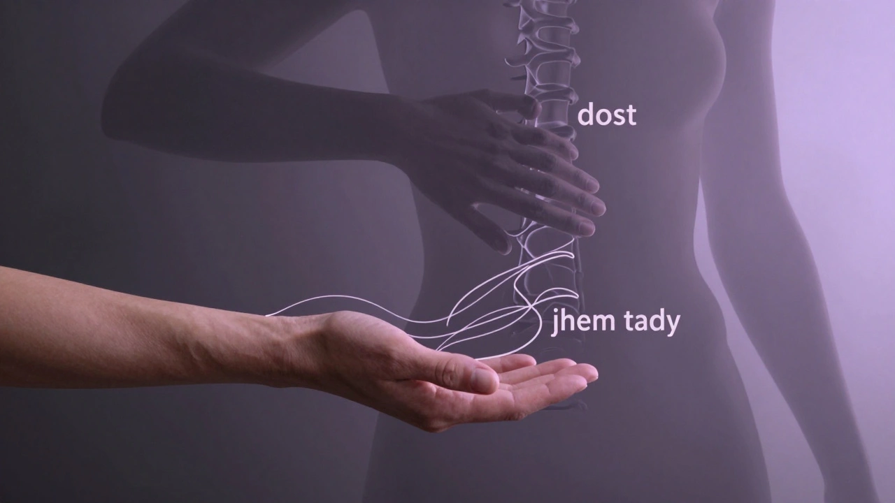 Konceptuální znázornění rozdílu mezi pevným tlakem a jemným dotykem v tantrické masáži.