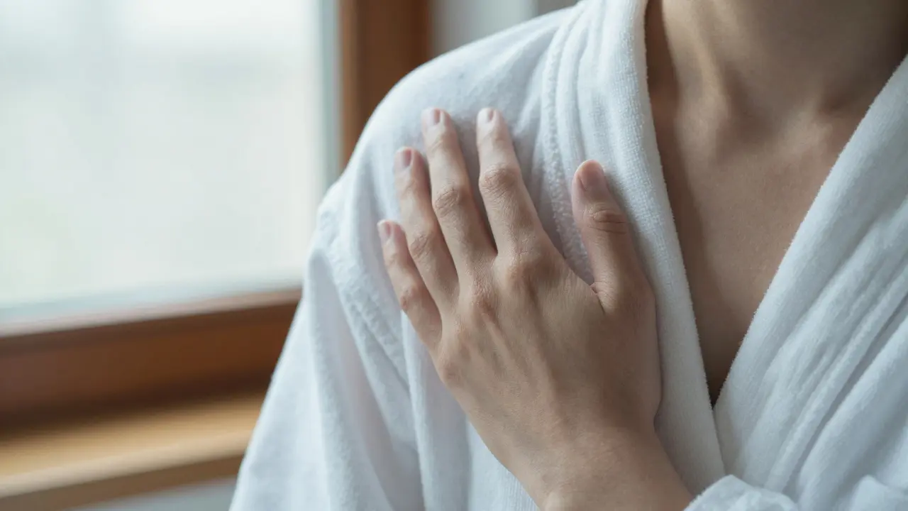 Ruce terapeuty a klienta v klidu, ruka na kraji plátna, bez dotyku — znázorňuje respekt a souhlas.