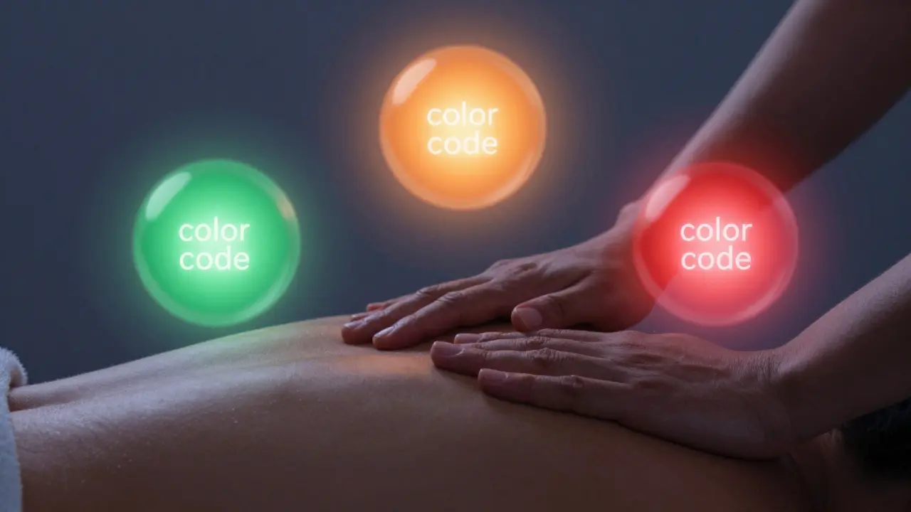 Konceptuální zobrazení barevného kódu komunikace s etérealními světly nad jemným dotykem.