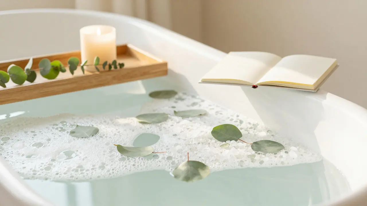 Koupel s Epsom solí a svíčka jako symbol regenerace a sebepéče maséra.