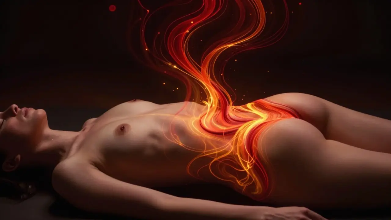 Abstraktní zobrazení toku sexuální energie při erotické tantrě