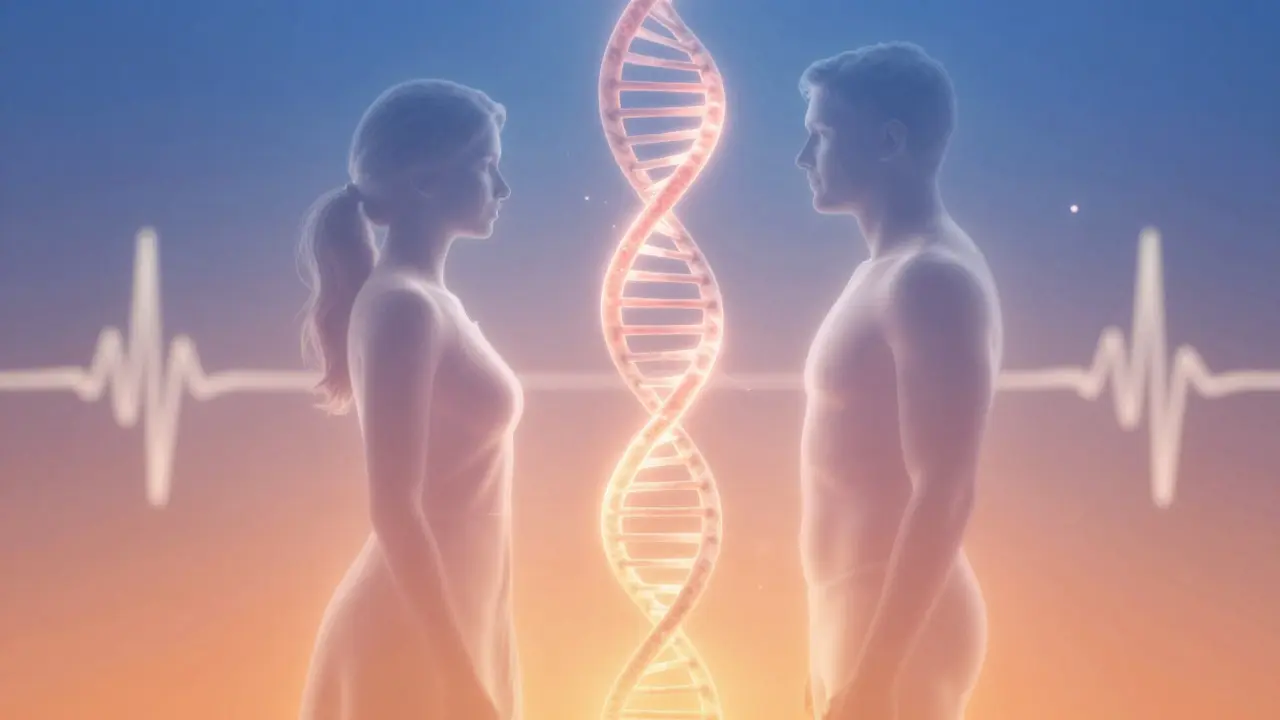 Abstraktní vizualizace hormonálního propojení partnerů