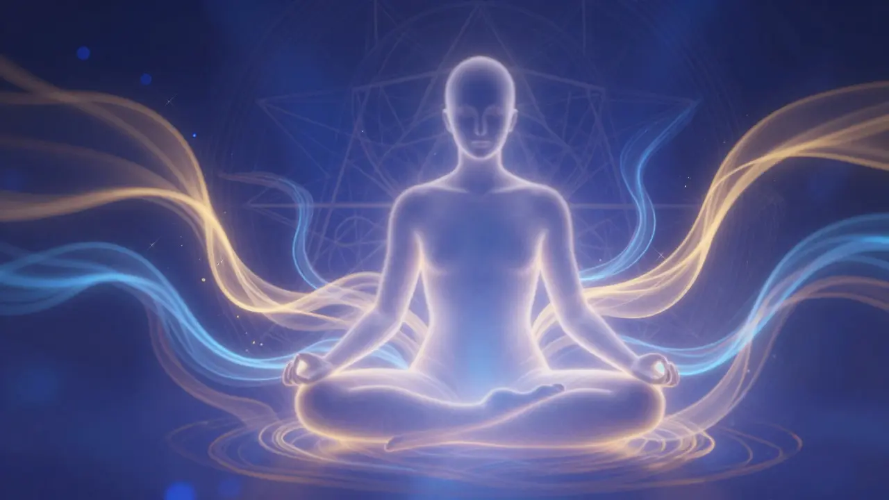Abstraktní vizualizace meditace a energetických center těla